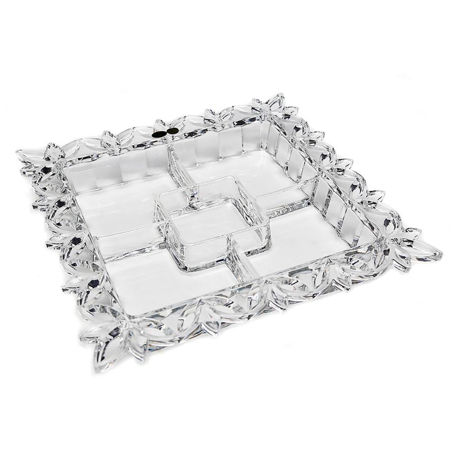 Platou din cristal Bohemia compartimentat pătrat, 35,5 cm
