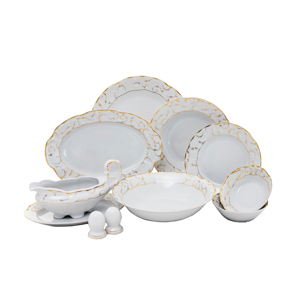 VIVIEN DECOR AUR – Serviciu de masă din porțelan, 12 persoane (44 piese)