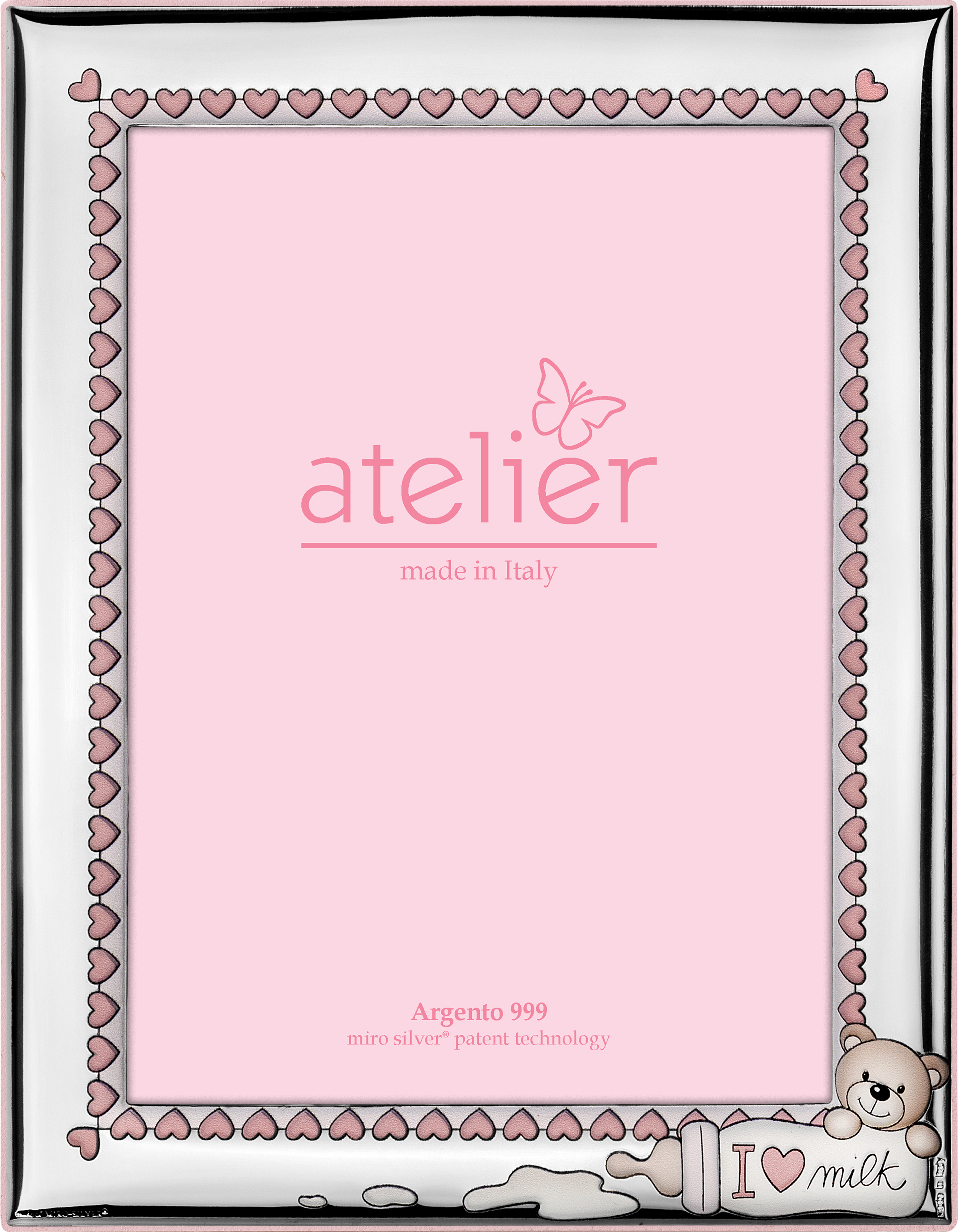 Ramă foto din argint Bebe Love Milk Roz 9 × 13 cm