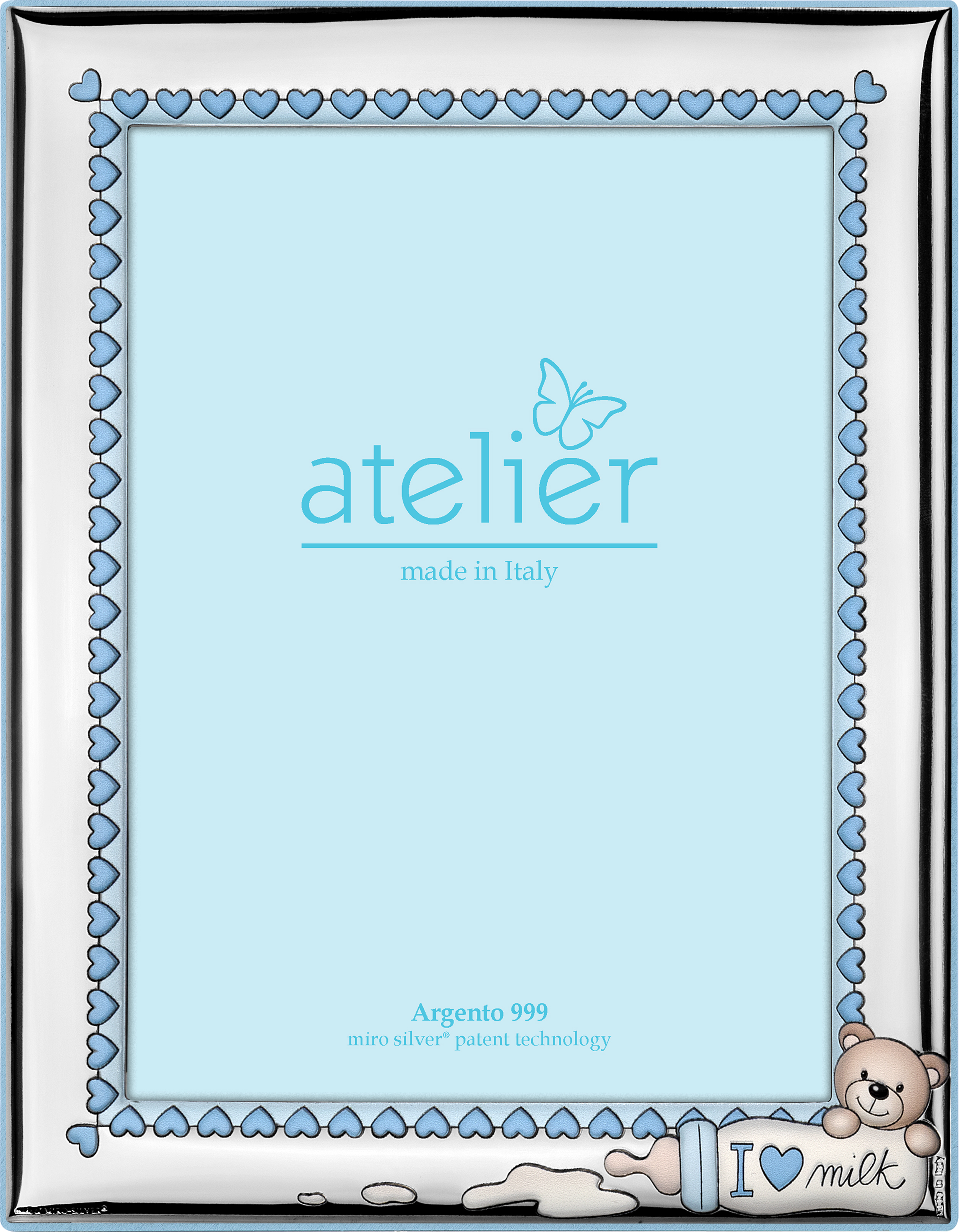 Ramă foto din argint Bebe Love Milk Albastru 13 × 18 cm