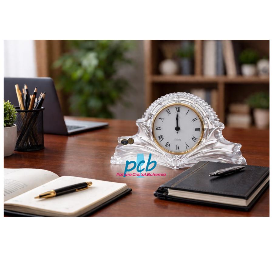 Ceas din cristal Bohemia pentru șemineu, 27 cm