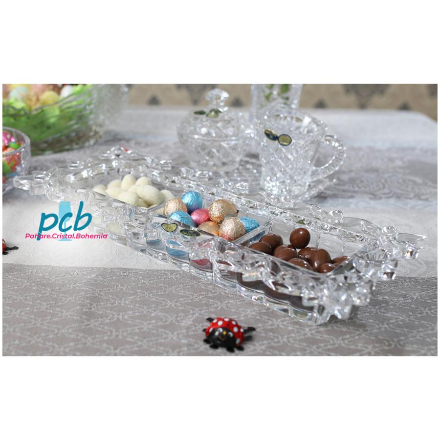 Platou din cristal Bohemia compartimentat, 36,5 cm