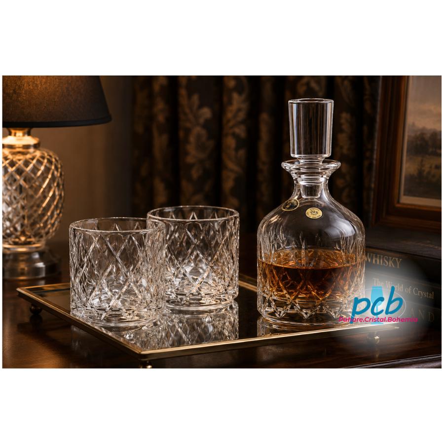 MINISTER - Set whisky din cristal Bohemia, 3 piese (2 pahare + decantor)