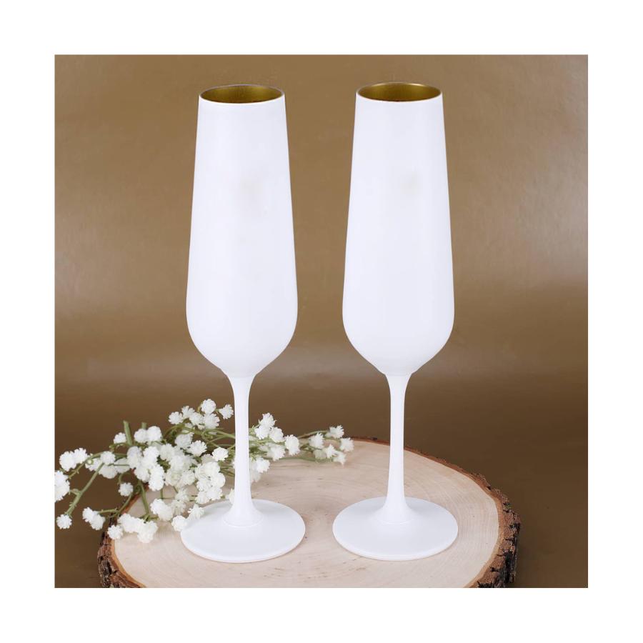 SANDRA ALB MAT (interior auriu metalic) – Set 6 pahare de șampanie din sticlă cristalină Bohemia, 200 ml