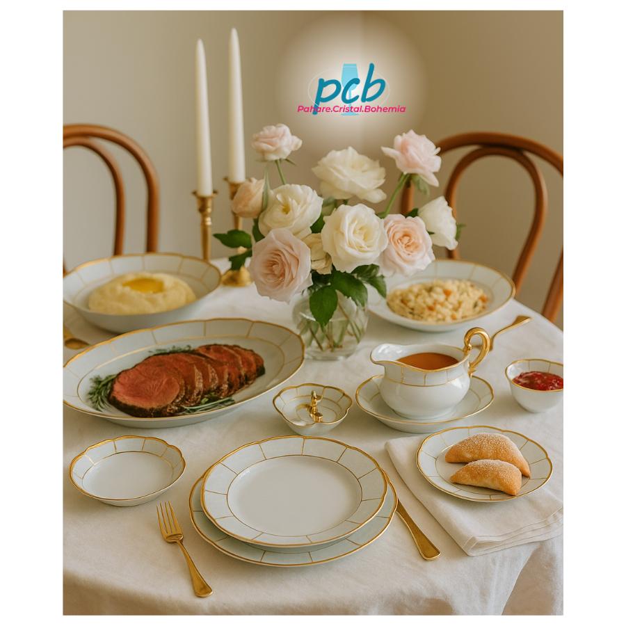 MENUET decor Aur – Serviciu de masă porțelan Bohemia – 12 persoane (45 piese)