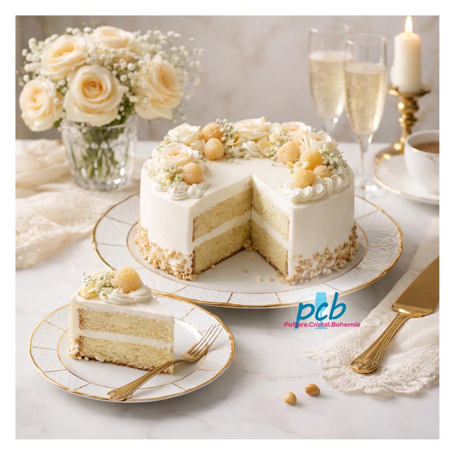 MENUET decor Aur – Serviciu de tort porțelan Bohemia – 6 persoane (7 piese)
