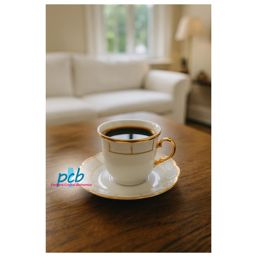 MENUET decor Aur – Serviciu de cafea porțelan Bohemia 145 ml, 6 persoane (12 piese)