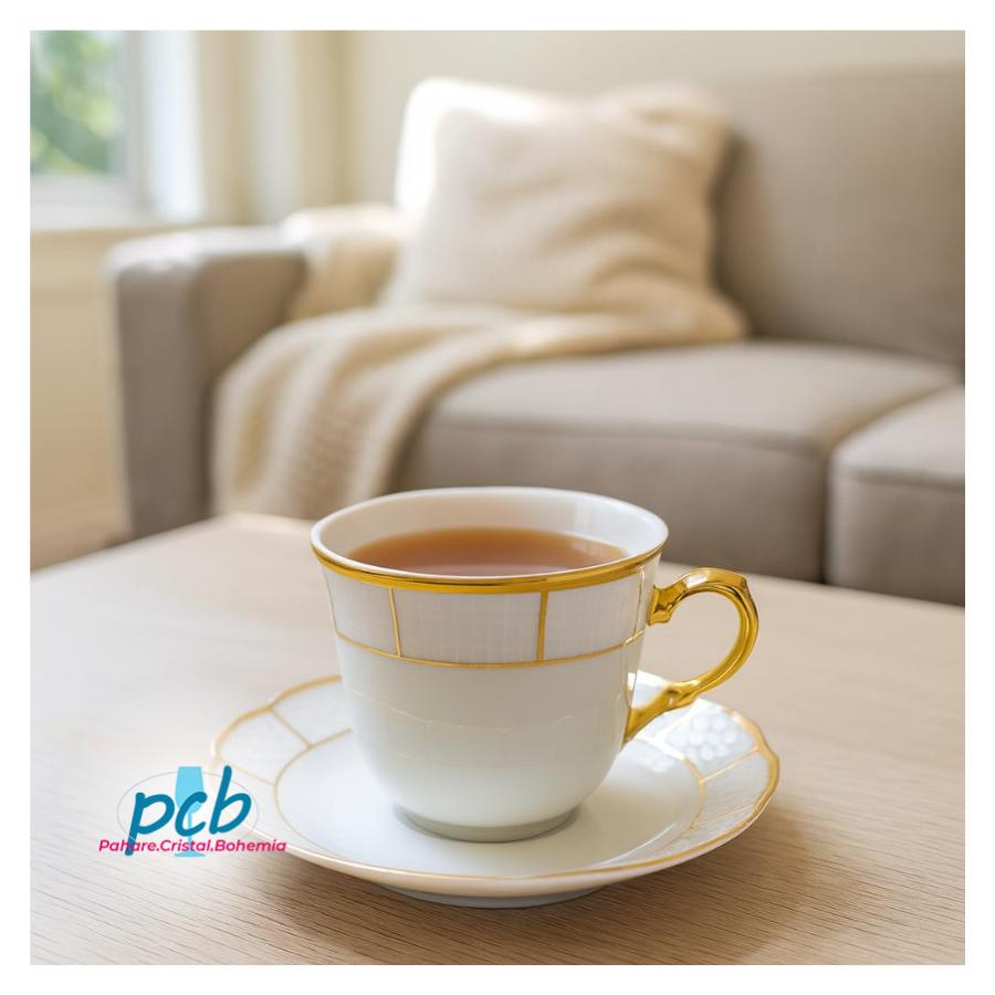 MENUET decor Aur – Serviciu de ceai/cappuccino porțelan Bohemia 225 ml, 6 persoane (12 piese)
