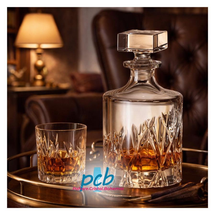 WICKER – Set de whisky din cristal Bohemia, 7 piese (6 pahare + decantor)