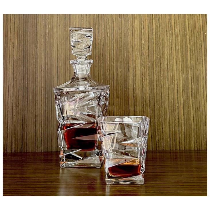 ZIG ZAG – Set de whisky din cristal Bohemia, 7 piese (6 pahare + decantor)