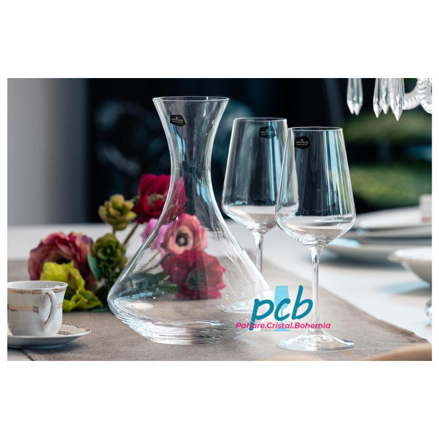SANDRA – Set de vin din sticlă cristalină Bohemia, 7 piese (6 pahare + decantor)