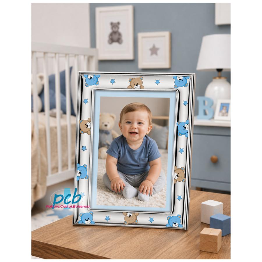 Ramă foto din argint "Bebe" 13 × 18 cm – Ursuleți Albastri Noapte Buna