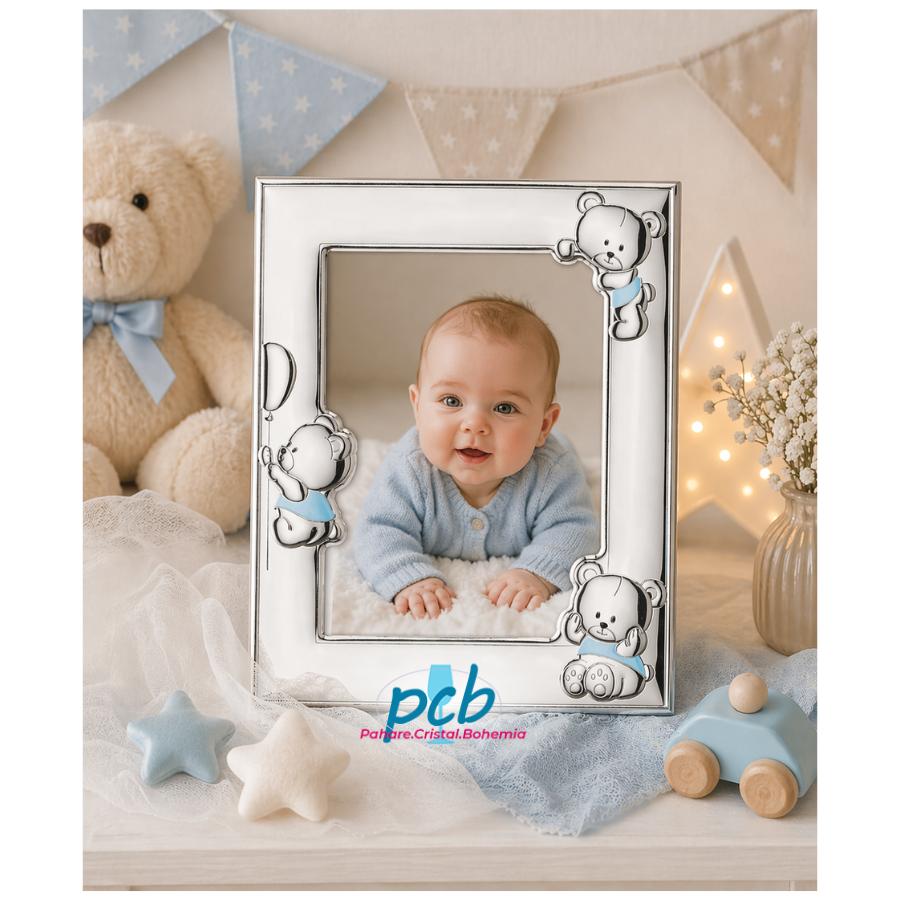 Ramă foto din argint "Bebe" 13 × 18 cm – Ursuleți Balon Albastru