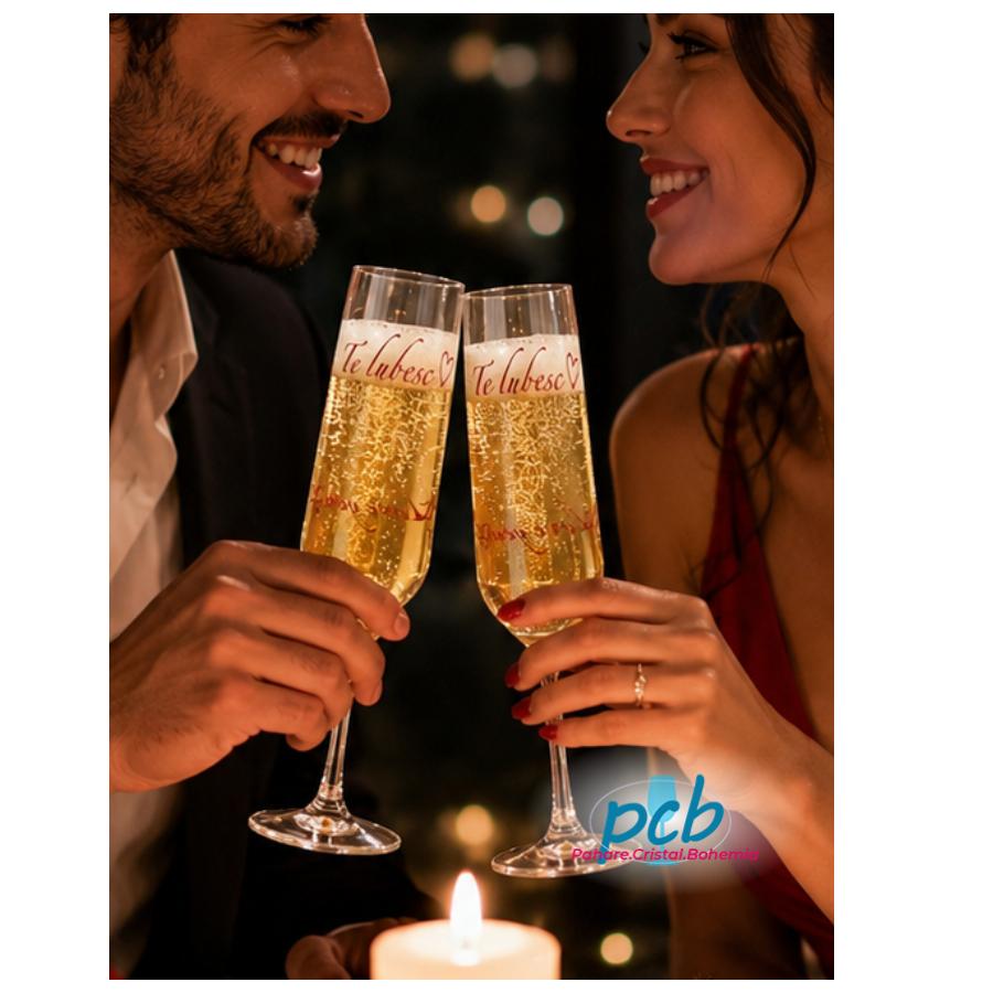 AMORE – Set 2 pahare de șampanie din sticlă cristalină Bohemia, 200 ml