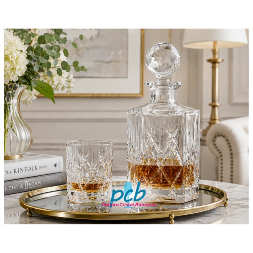 YORK – Set de whisky din cristal Bohemia, 7 piese (6 pahare + decantor)