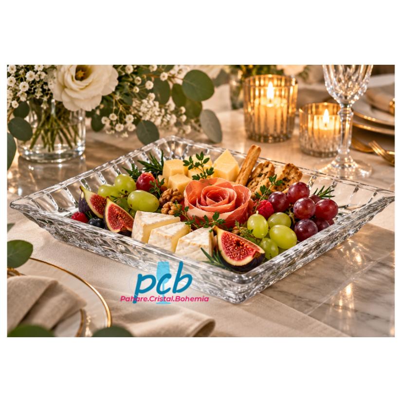 MARBLE – Platou din sticlă cristalină Bohemia, 26 cm
