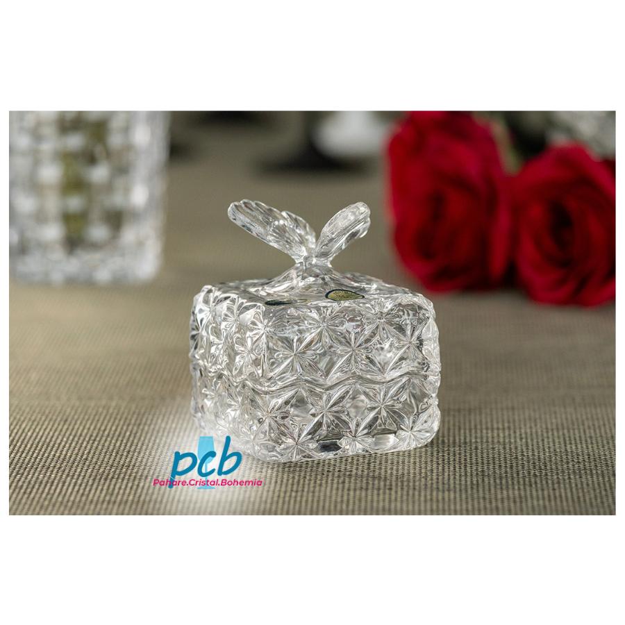 Bombonieră „Fluture” din cristal Bohemia, 10 cm