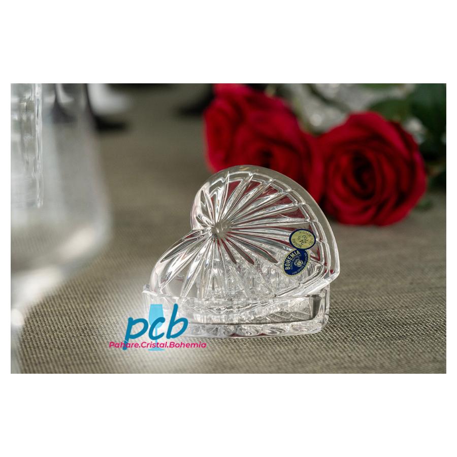 Bombonieră / casetă de bijuterii „Inimă” din cristal Bohemia, 11 cm