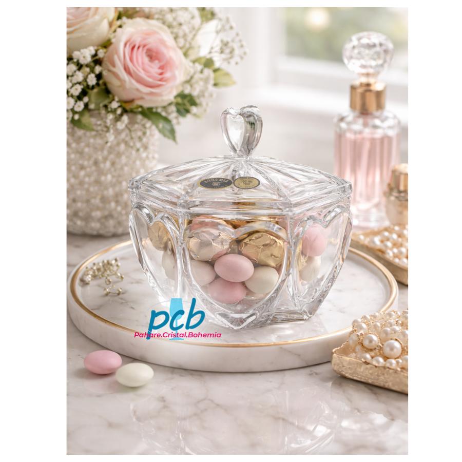 Bombonieră / cutie de bijuterii din cristal Bohemia "Inimioare", 13 cm